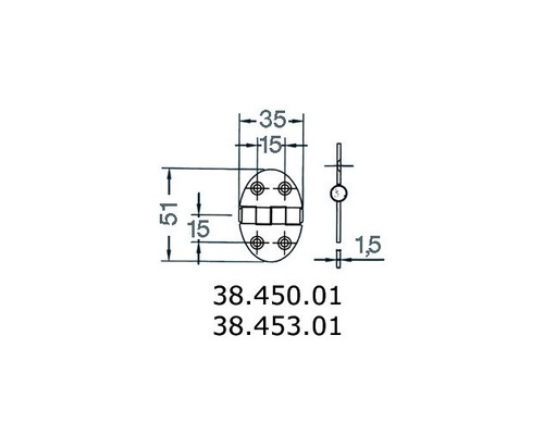 OSCULATI Charnière inox ovale 51 x 35mm