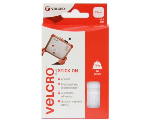 VELCRO® Carré adhésif auto-agrippant blanc 25x25mm (x24) VELCRO® VELCRO® Carré adhésif auto-agrippant blanc 25x25mm (x24) VELCRO®