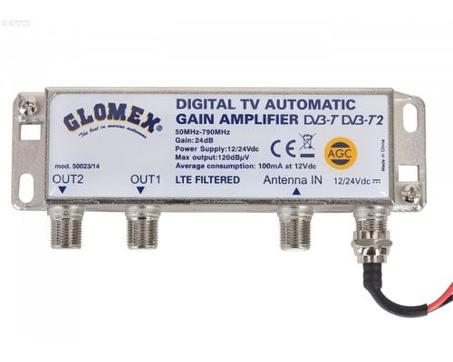 GLOMEX Amplificateur pour antennes TV 12/24V - 2 sorties Glomex
