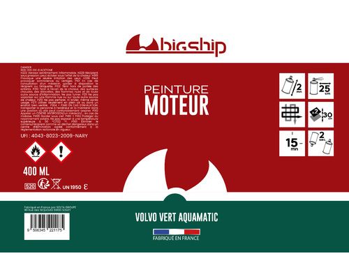 Bombe de peinture Volvo vert aquamatic 400 ml BigShip Bombe de peinture Volvo vert aquamatic 400 ml BigShip