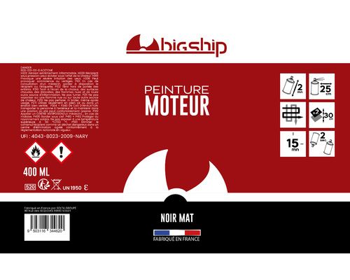 BOMBE DE PEINTURE 400mL haute temperature noir mat BigShip BOMBE DE PEINTURE 400mL haute temperature noir mat BigShip