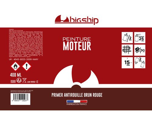 Bombe de peinture primer antirouille brun rouge 400 ml BigShip Bombe de peinture primer antirouille brun rouge 400 ml BigShip
