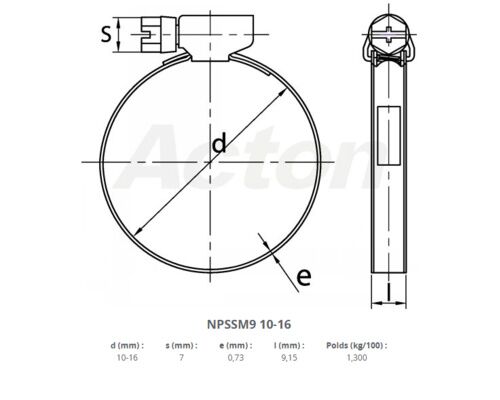 COLLIERS INOX BANDE PLEINE 9mm - 10  a 16 mm VRAC