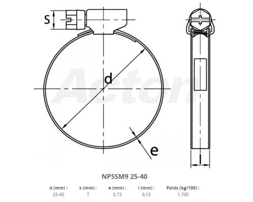 COLLIERS INOX BANDE PLEINE 9mm - 25  a 40 mm VRAC