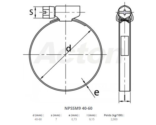 COLLIERS INOX BANDE PLEINE 9mm - 40  a 60 mm VRAC