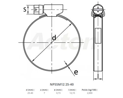 COLLIERS INOX BANDE PLEINE 12mm - 25  a 40 mm VRAC