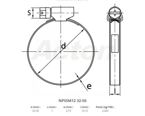 COLLIERS INOX BANDE PLEINE 12mm - 32  a 50 mm VRAC