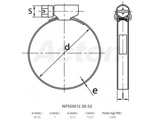 COLLIERS INOX BANDE PLEINE 12mm - 20  a 32 mm VRAC